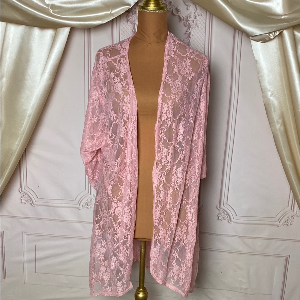 Elegant Pink Lace Kimono Robe
